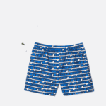 Men Lacoste V0ZN524 White Blue ANY Two-Tone Print Swim Trunks - Image 5