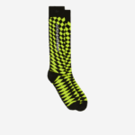 Men Lacoste V0ZN526 Black Yellow 9Y2 Checkerboard Compression Socks