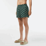Men Lacoste V0ZN530 Green White YRR Two-Tone Monogram Print Swim Trunks - Image 2