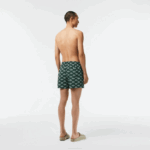 Men Lacoste V0ZN530 Green White YRR Two-Tone Monogram Print Swim Trunks - Image 3