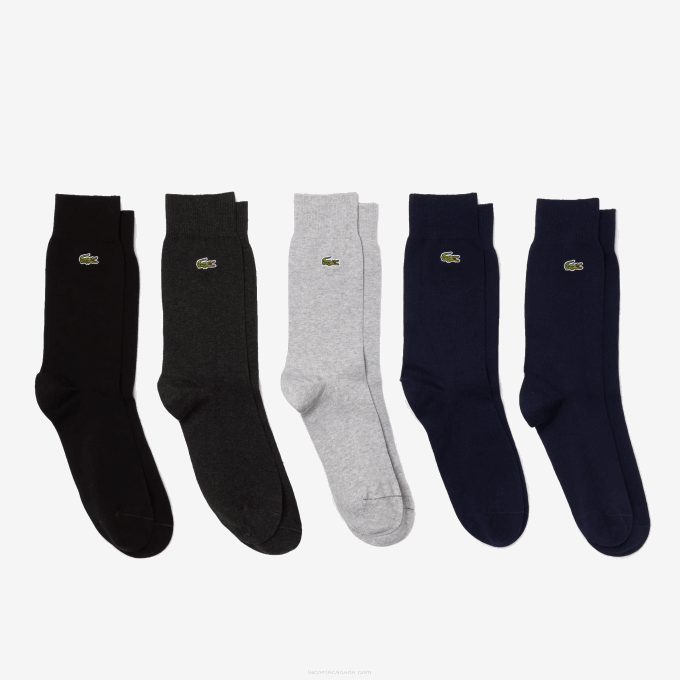 Men Lacoste V0ZN531 Navy Blue Chine Grey Black C0U High-Cut Organic Cotton Socks Five-Pack - Image 1