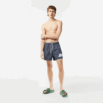 Men Lacoste V0ZN532 Navy Blue White XCH Recycled Polyester Checked Swim Trunks
