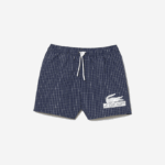 Men Lacoste V0ZN532 Navy Blue White XCH Recycled Polyester Checked Swim Trunks - Image 4