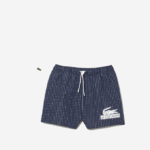 Men Lacoste V0ZN532 Navy Blue White XCH Recycled Polyester Checked Swim Trunks - Image 5