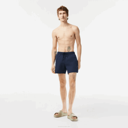 Men Lacoste V0ZN536 Navy Blue Green 802 Light Quick-Dry Swim Shorts