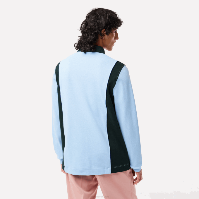 Men Lacoste V0ZN544 Blue Green FL3 Long Sleeve Organic Cotton Rugby Shirt - Image 2