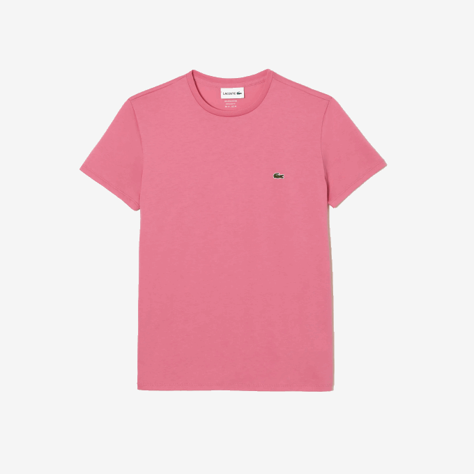 Men Lacoste V0ZN54 Pink 2R3 Crew Neck Pima Cotton Jersey T-Shirt - Image 4