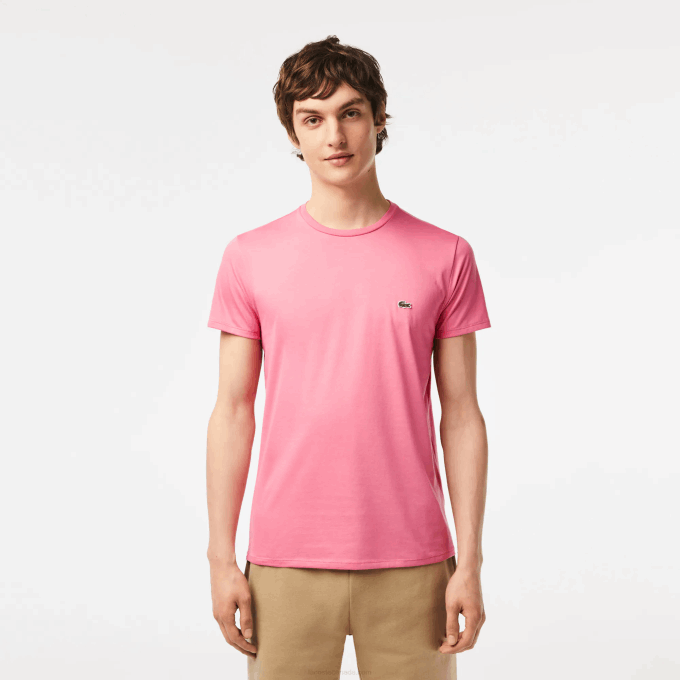 Men Lacoste V0ZN54 Pink 2R3 Crew Neck Pima Cotton Jersey T-Shirt - Image 1