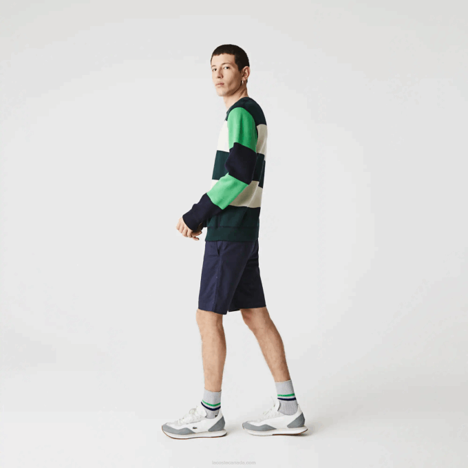 Men Lacoste V0ZN554 Navy Blue 166 Slim Fit Stretch Gabardine Shorts - Image 2