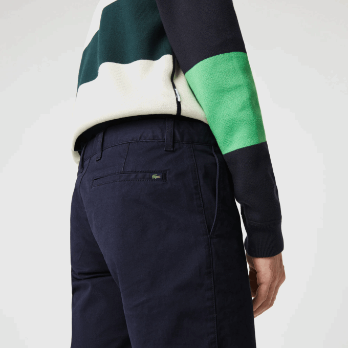 Men Lacoste V0ZN554 Navy Blue 166 Slim Fit Stretch Gabardine Shorts - Image 6