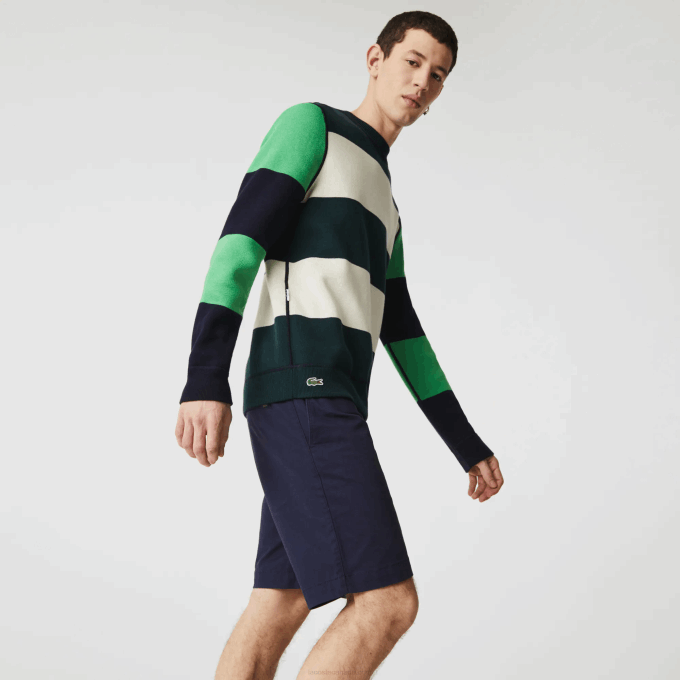 Men Lacoste V0ZN554 Navy Blue 166 Slim Fit Stretch Gabardine Shorts - Image 1