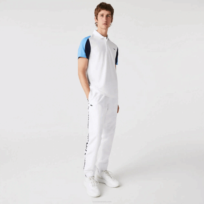 Men Lacoste V0ZN556 White Navy Blue 5YP SPORT Regular Fit Run-Resistant Pique Tennis Polo - Image 2