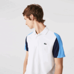 Men Lacoste V0ZN556 White Navy Blue 5YP SPORT Regular Fit Run-Resistant Pique Tennis Polo - Image 5