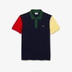 Men Lacoste V0ZN558 Navy Blue Red Yellow Green 821 Regular Fit Colorblock Cotton Petit Pique Polo - Image 2
