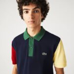 Men Lacoste V0ZN558 Navy Blue Red Yellow Green 821 Regular Fit Colorblock Cotton Petit Pique Polo