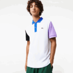 Men Lacoste V0ZN559 White Black Purple Blue LUC Regular Fit Colorblock Cotton Petit Pique Polo