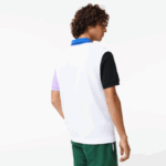 Men Lacoste V0ZN559 White Black Purple Blue LUC Regular Fit Colorblock Cotton Petit Pique Polo - Image 3