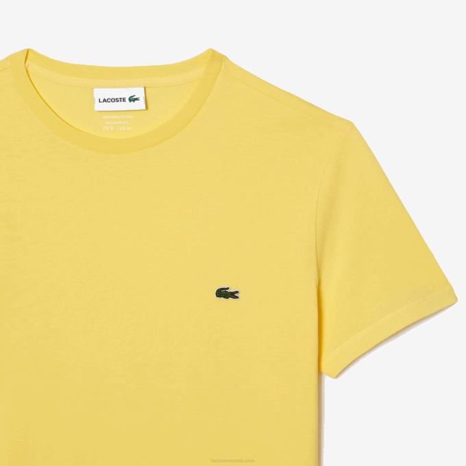 Men Lacoste V0ZN55 Yellow 107 Crew Neck Pima Cotton Jersey T-Shirt - Image 5