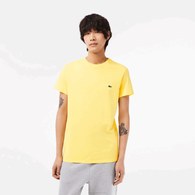 Men Lacoste V0ZN55 Yellow 107 Crew Neck Pima Cotton Jersey T-Shirt - Image 1