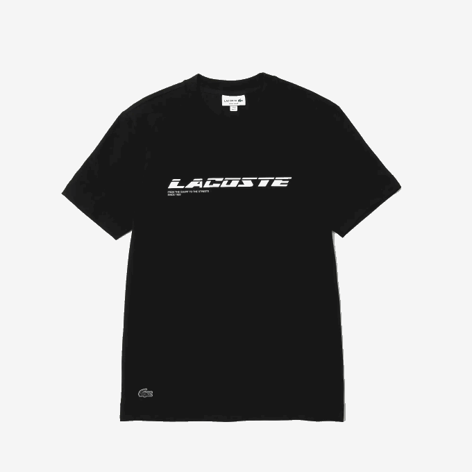 Men Lacoste V0ZN560 Black 031 Regular Fit Branded Pique T-Shirt - Image 3