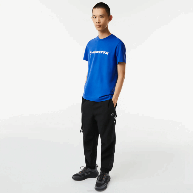 Men Lacoste V0ZN562 Blue K1Q Regular Fit Branded Pique T-Shirt - Image 2