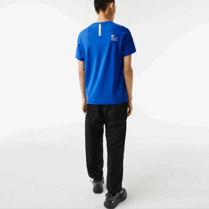 Men Lacoste V0ZN562 Blue K1Q Regular Fit Branded Pique T-Shirt - Image 3