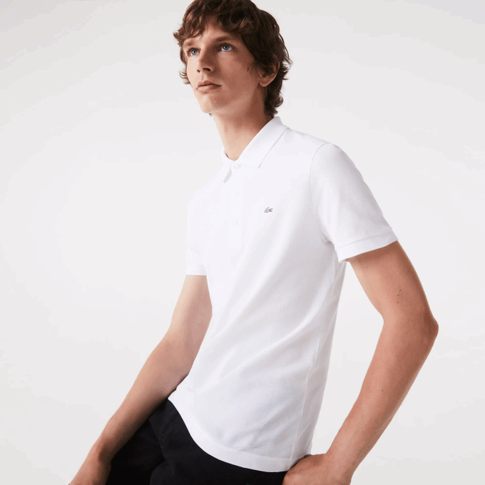 Men Lacoste V0ZN564 White 001 Slim Fit Petit Pique Stretch Polo - Image 1