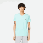Men Lacoste V0ZN56 Mint LGF V-Neck Pima Cotton Jersey T-Shirt