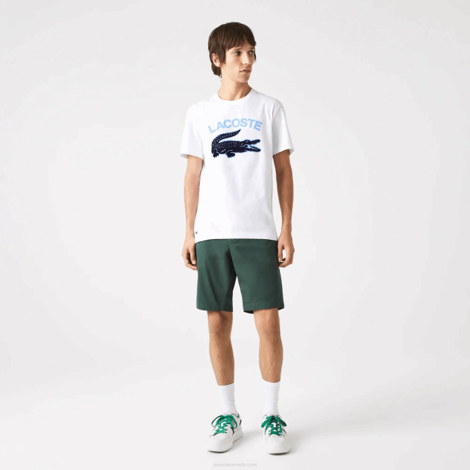 Men Lacoste V0ZN570 White 001 Regular Fit XL Crocodile Print T-Shirt - Image 2