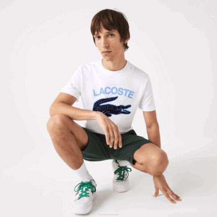 Men Lacoste V0ZN570 White 001 Regular Fit XL Crocodile Print T-Shirt