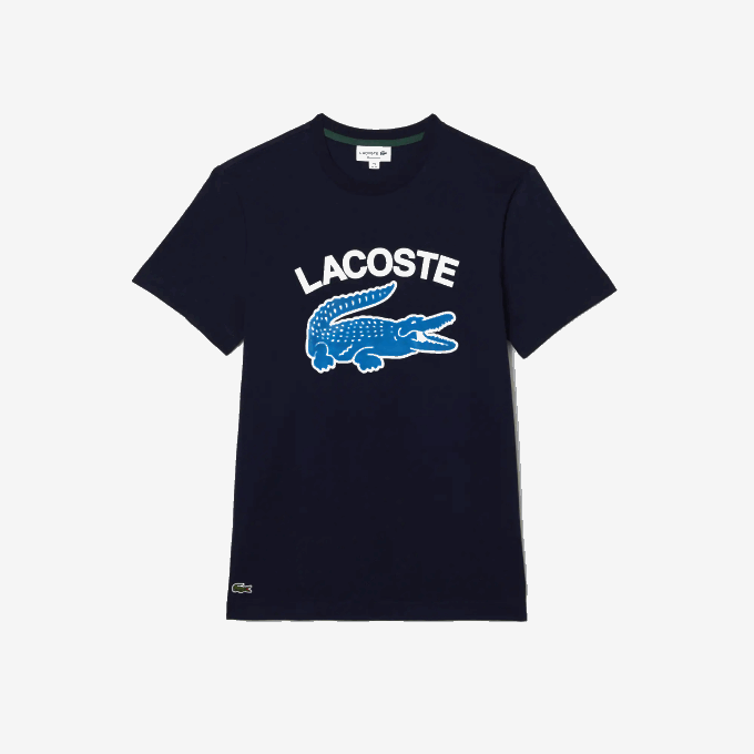 Men Lacoste V0ZN571 Navy Blue 166 Regular Fit XL Crocodile Print T-Shirt - Image 3