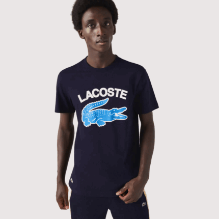 Men Lacoste V0ZN571 Navy Blue 166 Regular Fit XL Crocodile Print T-Shirt