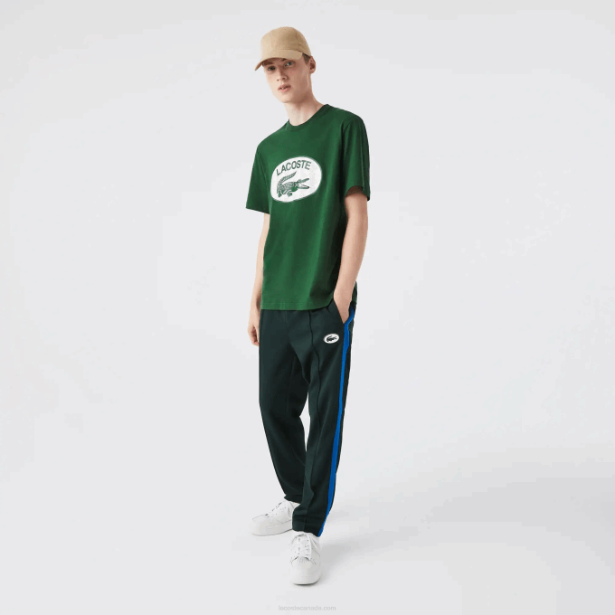 Men Lacoste V0ZN577 Green 132 Regular Fit Branded Monogram Print T-Shirt - Image 2