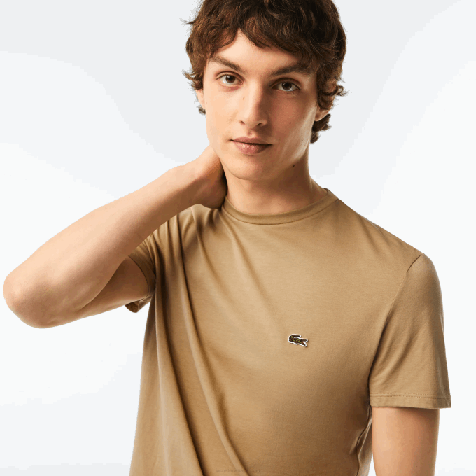 Men Lacoste V0ZN57 Beige CB8 Crew Neck Pima Cotton Jersey T-Shirt - Image 2