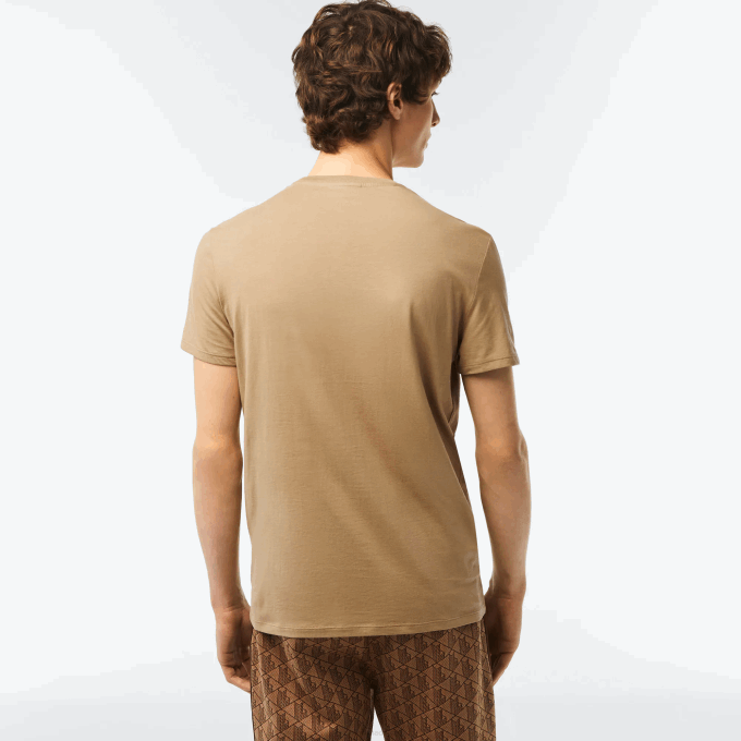 Men Lacoste V0ZN57 Beige CB8 Crew Neck Pima Cotton Jersey T-Shirt - Image 3