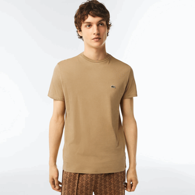Men Lacoste V0ZN57 Beige CB8 Crew Neck Pima Cotton Jersey T-Shirt - Image 1