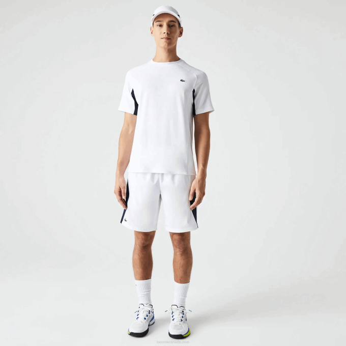 Men Lacoste V0ZN583 White Navy Blue White Y2U SPORT Color-Block Ultra-Dry Pique Tennis T-Shirt - Image 2