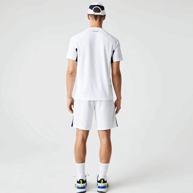 Men Lacoste V0ZN583 White Navy Blue White Y2U SPORT Color-Block Ultra-Dry Pique Tennis T-Shirt - Image 3