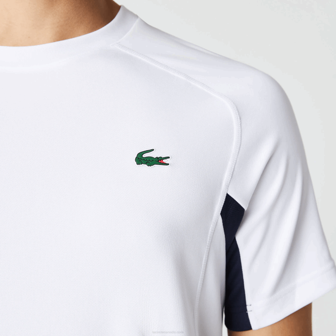 Men Lacoste V0ZN583 White Navy Blue White Y2U SPORT Color-Block Ultra-Dry Pique Tennis T-Shirt - Image 4