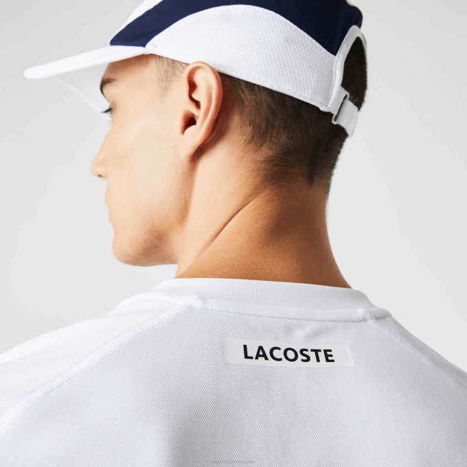 Men Lacoste V0ZN583 White Navy Blue White Y2U SPORT Color-Block Ultra-Dry Pique Tennis T-Shirt - Image 6
