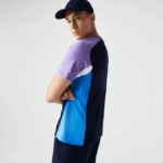Men Lacoste V0ZN584 Navy Blue Purple White Blue 5XJ SPORT Color-Block Ultra-Dry Pique Tennis T-Shirt - Image 2