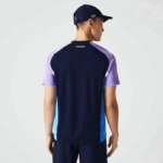 Men Lacoste V0ZN584 Navy Blue Purple White Blue 5XJ SPORT Color-Block Ultra-Dry Pique Tennis T-Shirt - Image 3