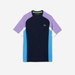 Men Lacoste V0ZN584 Navy Blue Purple White Blue 5XJ SPORT Color-Block Ultra-Dry Pique Tennis T-Shirt - Image 4