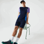 Men Lacoste V0ZN584 Navy Blue Purple White Blue 5XJ SPORT Color-Block Ultra-Dry Pique Tennis T-Shirt - Image 5