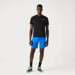Men Lacoste V0ZN585 Blue Black Y2E SPORT Color-Block Ultra-Dry Pique Tennis T-Shirt