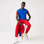 Men Lacoste V0ZN587 Blue Red White YH7 SPORT Crocodile Print Tennis T-Shirt - Image 2