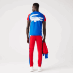Men Lacoste V0ZN587 Blue Red White YH7 SPORT Crocodile Print Tennis T-Shirt - Image 3