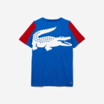 Men Lacoste V0ZN587 Blue Red White YH7 SPORT Crocodile Print Tennis T-Shirt - Image 5