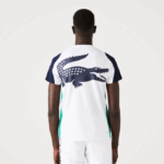 Men Lacoste V0ZN588 White Green Navy Blue YH9 SPORT Crocodile Print Tennis T-Shirt - Image 3