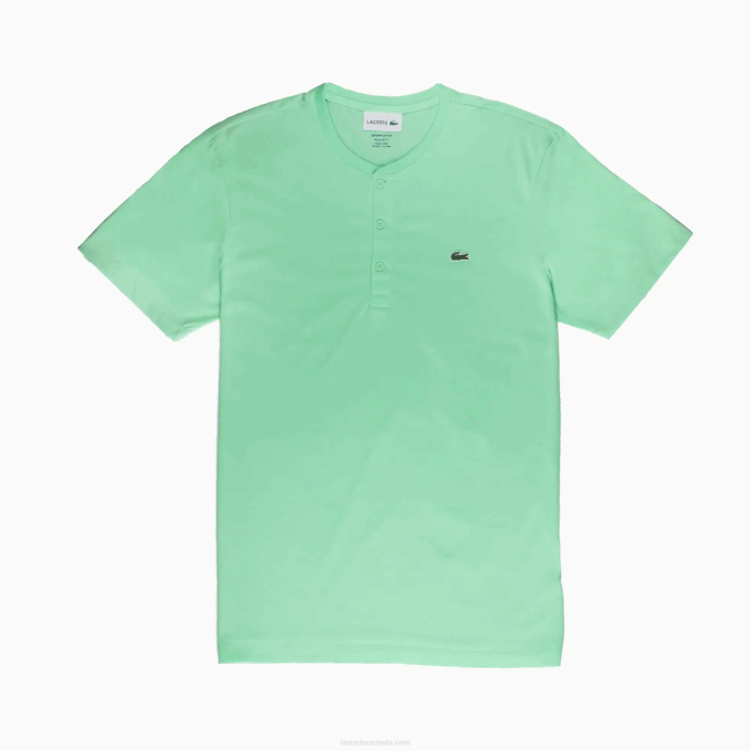 Men Lacoste V0ZN590 Light Green 0VZ Henley Neck Pima Cotton Jersey T-Shirt - Image 1